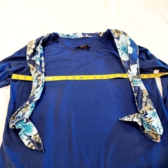 Haband Blue Knit 3/4 Sleeve & Scarf Career Casual Top Blouse Sz L - Picture 7 of 10